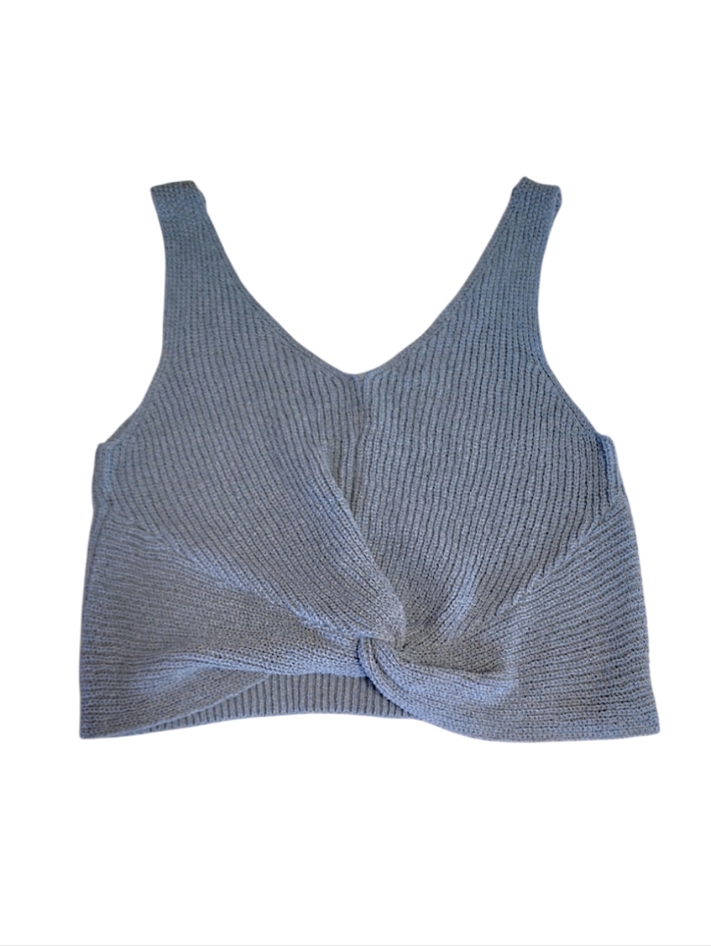 Aster Dusty Blue Knitted Twist Front Tank Top Large NWOT Cotton Blend